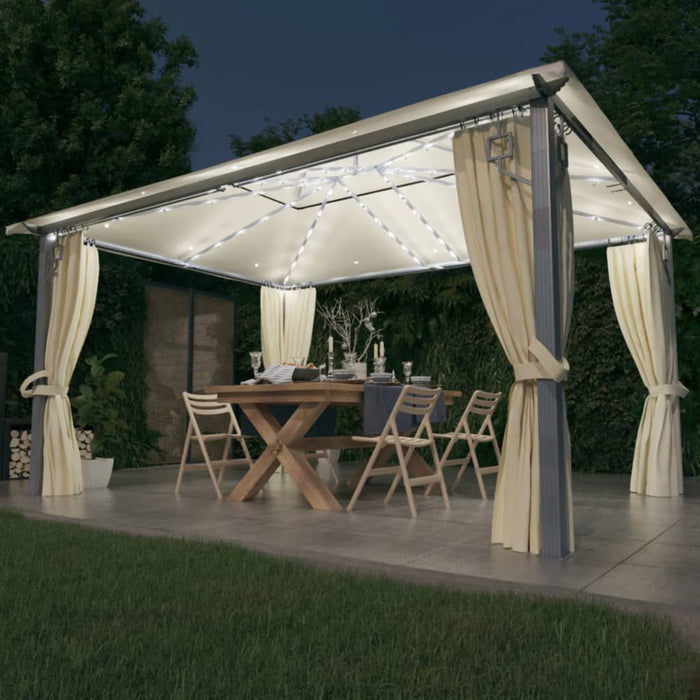 Pavilion cu perdele & șiruri lumini LED, crem, 4x3 m, aluminiu - WALTI WALTI