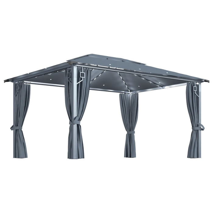 Pavilion cu perdele & șiruri lumini LED antracit 4x3m aluminiu - WALTI WALTI