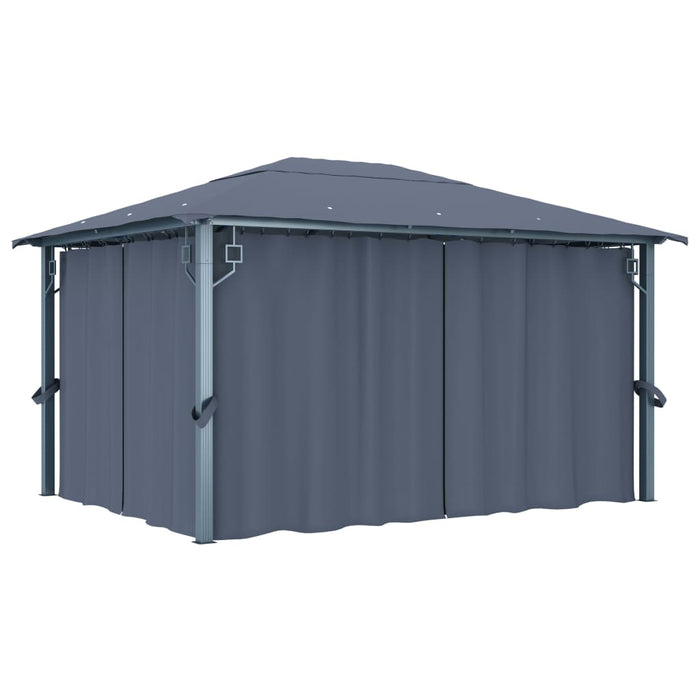 Pavilion cu perdele & șiruri lumini LED antracit 4x3m aluminiu - WALTI WALTI