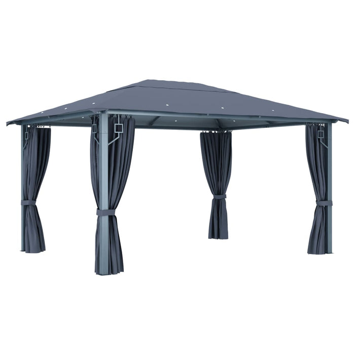 Pavilion cu perdele & șiruri lumini LED antracit 4x3m aluminiu - WALTI WALTI