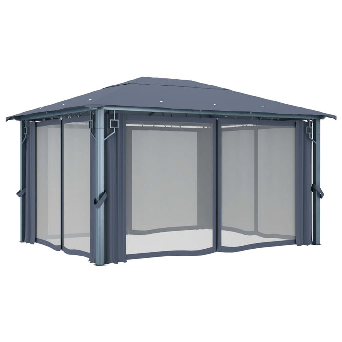 Pavilion cu perdele & șiruri lumini LED antracit 4x3m aluminiu - WALTI WALTI