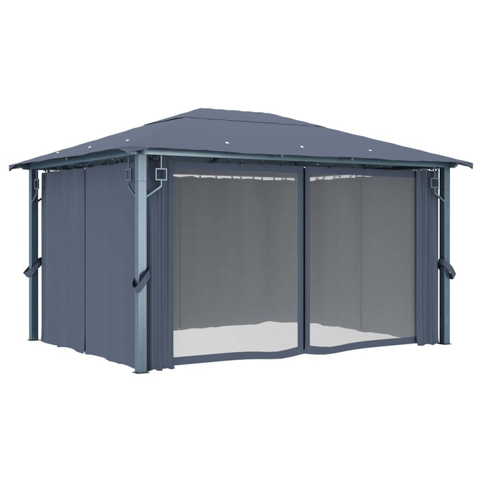 Pavilion cu perdele & șiruri lumini LED antracit 4x3m aluminiu - WALTI WALTI