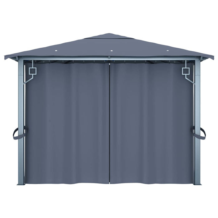 Pavilion cu perdele & șiruri lumini LED antracit 4x3m aluminiu - WALTI WALTI
