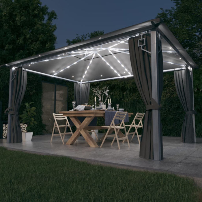 Pavilion cu perdele & șiruri lumini LED antracit 4x3m aluminiu - WALTI WALTI