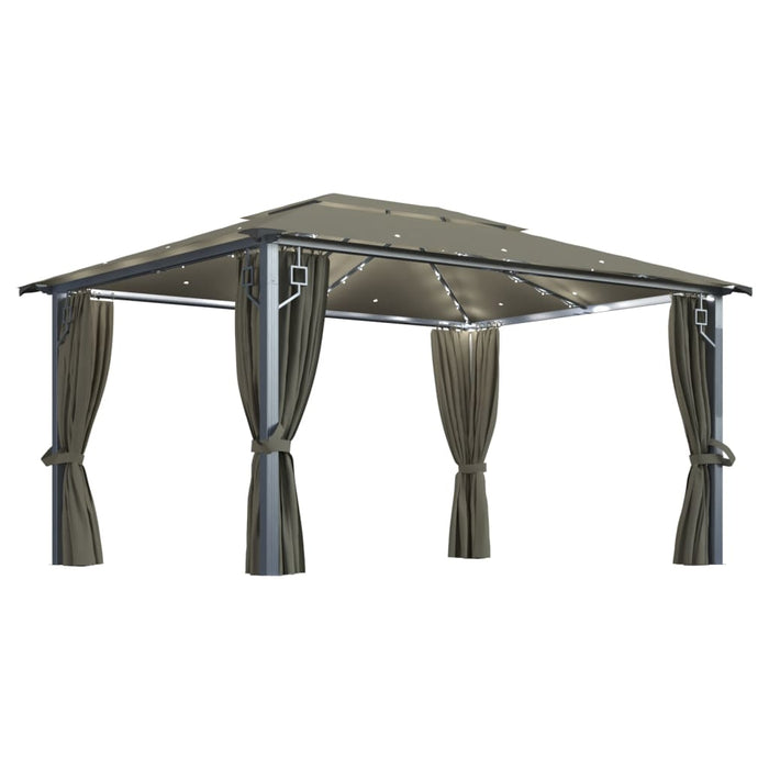 Pavilion cu perdele&șiruri lumini LED gri taupe 4x3m aluminiu - WALTI WALTI