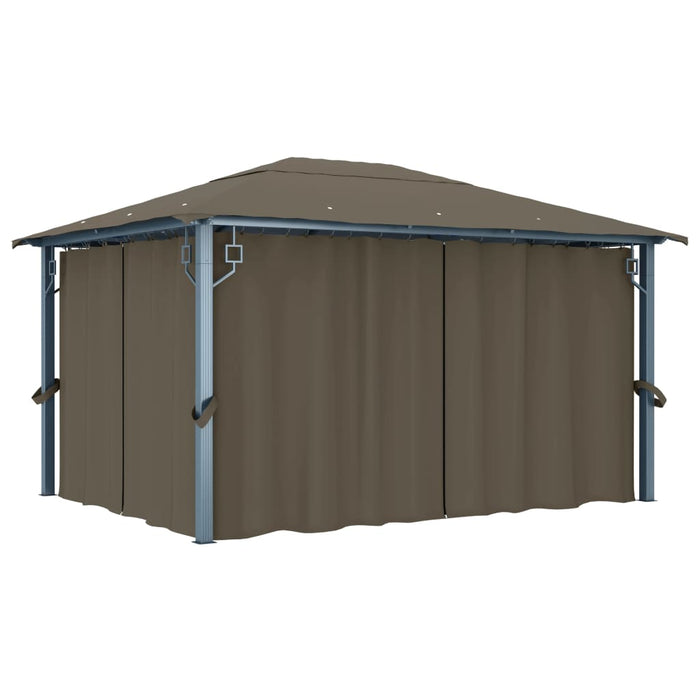 Pavilion cu perdele&șiruri lumini LED gri taupe 4x3m aluminiu - WALTI WALTI