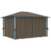 Pavilion cu perdele&șiruri lumini LED gri taupe 4x3m aluminiu - WALTI WALTI