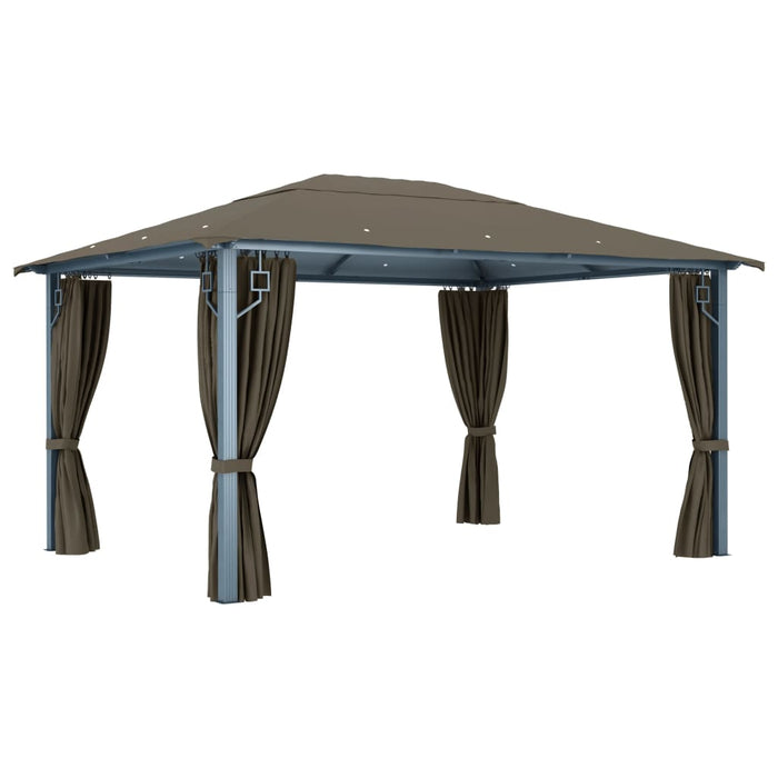 Pavilion cu perdele&șiruri lumini LED gri taupe 4x3m aluminiu - WALTI WALTI