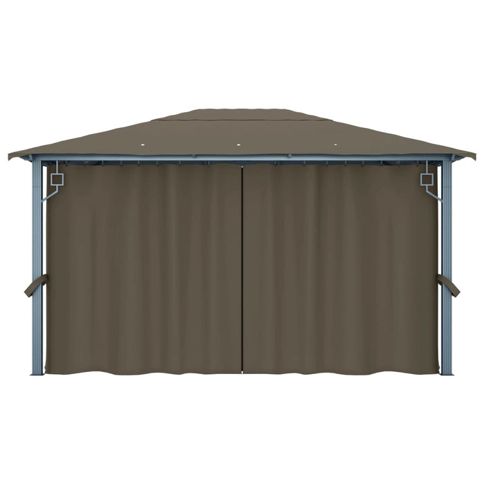 Pavilion cu perdele&șiruri lumini LED gri taupe 4x3m aluminiu - WALTI WALTI