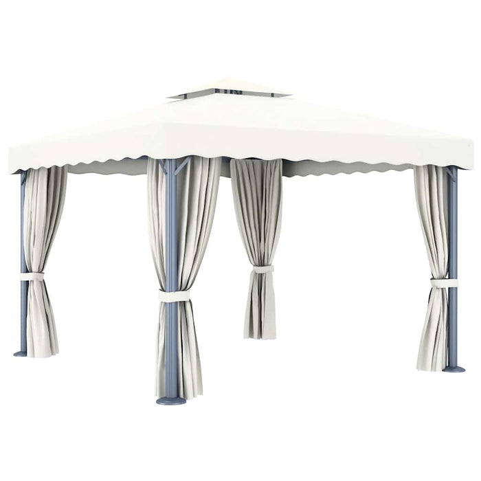 Pavilion cu perdele & șiruri lumini LED, alb crem, 3x3 m - WALTI WALTI