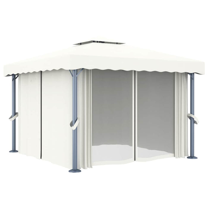 Pavilion cu perdele & șiruri lumini LED, alb crem, 3x3 m - WALTI WALTI