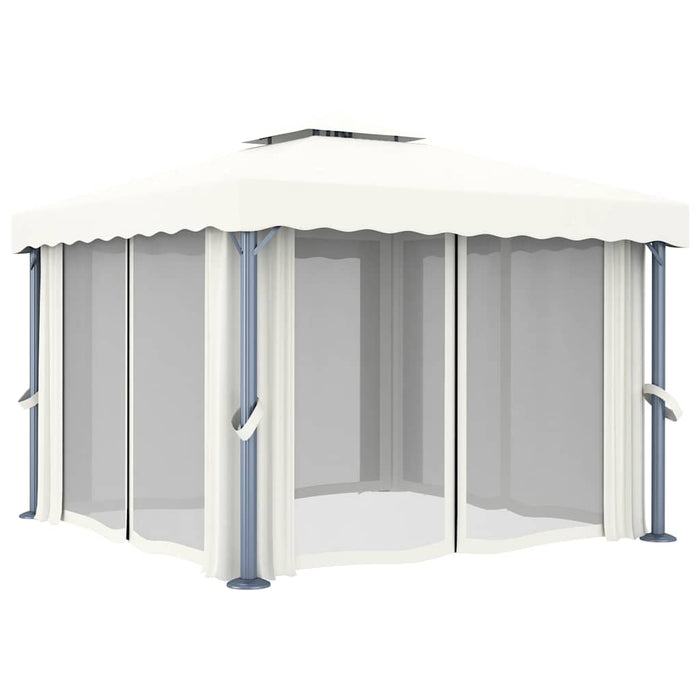 Pavilion cu perdele & șiruri lumini LED, alb crem, 3x3 m - WALTI WALTI