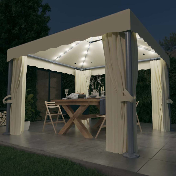 Pavilion cu perdele & șiruri lumini LED, alb crem, 3x3 m - WALTI WALTI