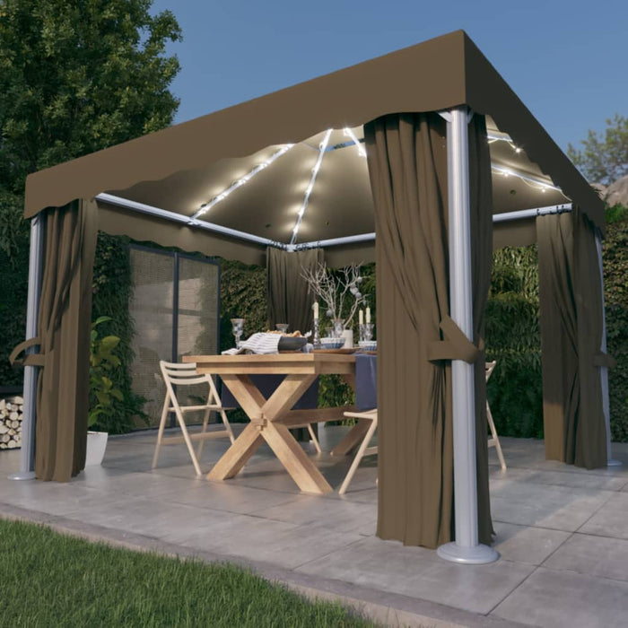 Pavilion cu perdea & șir de lumini LED, gri taupe, 3x3 m - WALTI WALTI