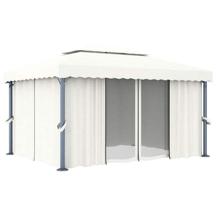 Pavilion cu perdele & șiruri lumini LED, alb crem, 4x3 m - WALTI WALTI