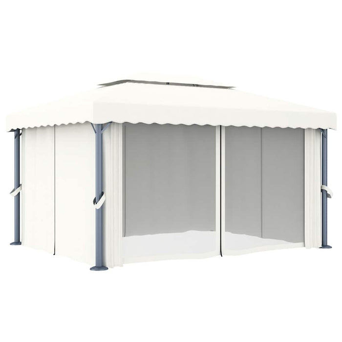 Pavilion cu perdele & șiruri lumini LED, alb crem, 4x3 m - WALTI WALTI