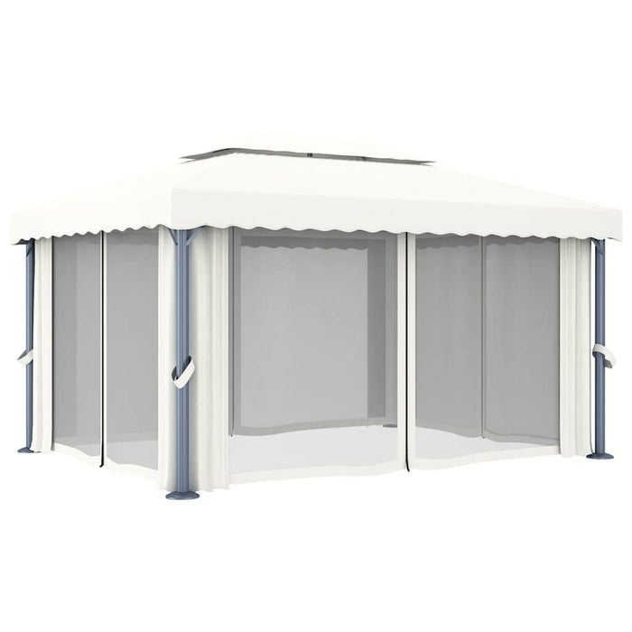 Pavilion cu perdele & șiruri lumini LED, alb crem, 4x3 m - WALTI WALTI