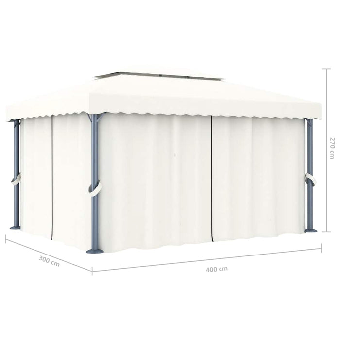 Pavilion cu perdele & șiruri lumini LED, alb crem, 4x3 m - WALTI WALTI