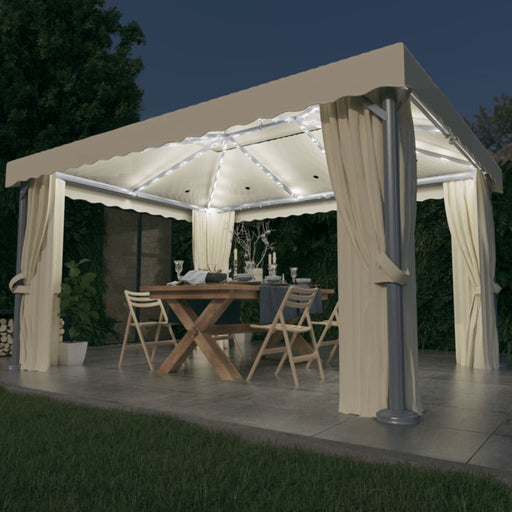 Pavilion cu perdele & șiruri lumini LED, alb crem, 4x3 m - WALTI WALTI