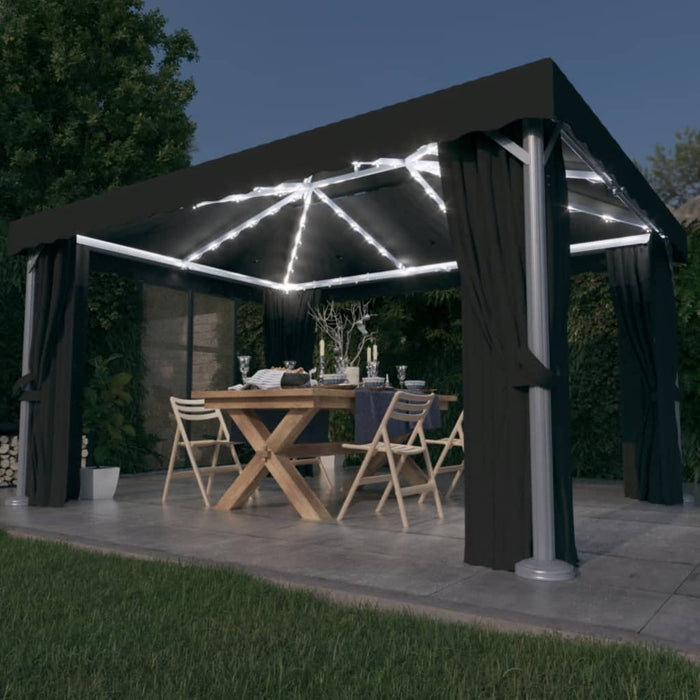 Pavilion cu perdele & șiruri lumini LED, antracit, 4x3 m - WALTI WALTI