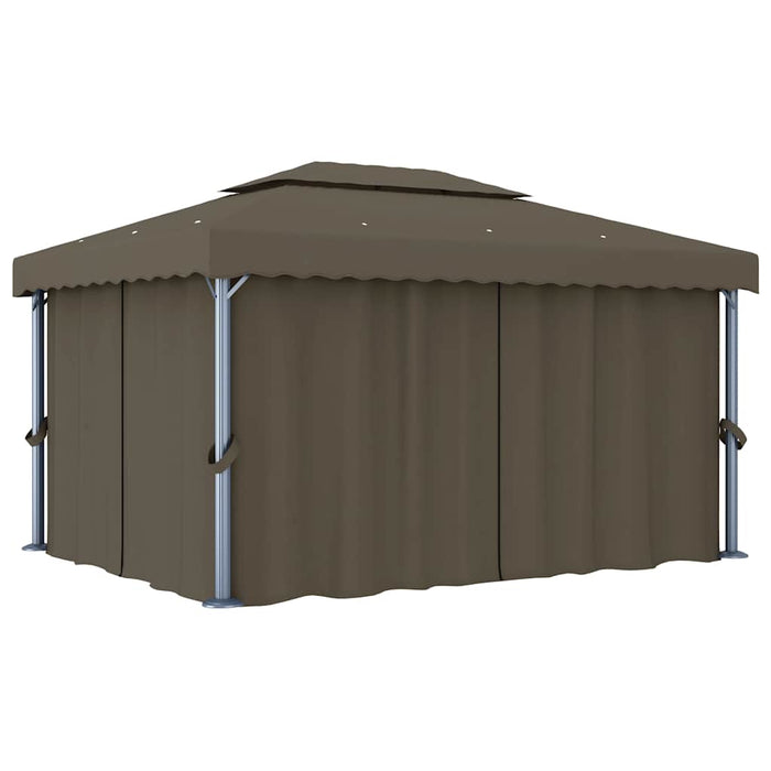 Pavilion cu perdea & șir de lumini LED, gri taupe, 4x3 m - WALTI WALTI