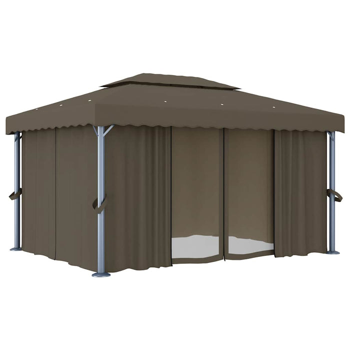 Pavilion cu perdea & șir de lumini LED, gri taupe, 4x3 m - WALTI WALTI
