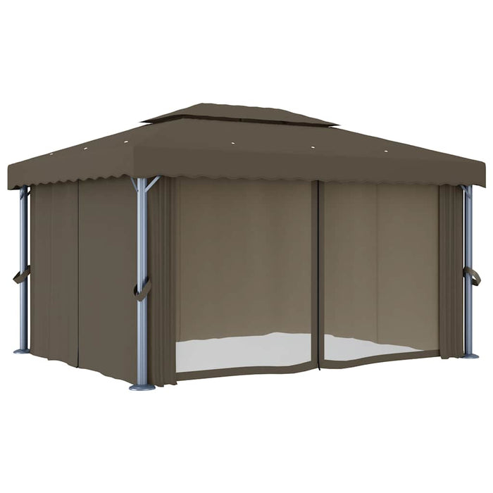 Pavilion cu perdea & șir de lumini LED, gri taupe, 4x3 m - WALTI WALTI
