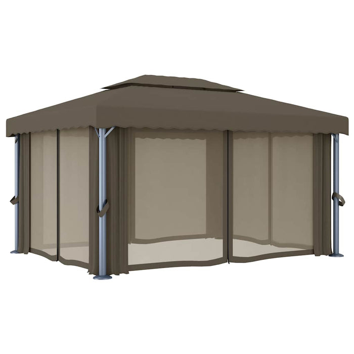 Pavilion cu perdea & șir de lumini LED, gri taupe, 4x3 m - WALTI WALTI
