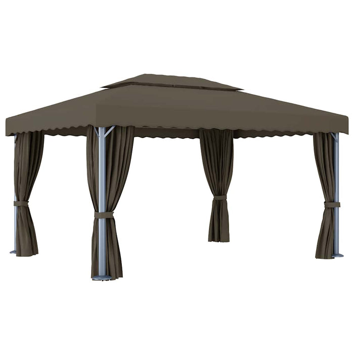 Pavilion cu perdea & șir de lumini LED, gri taupe, 4x3 m - WALTI WALTI