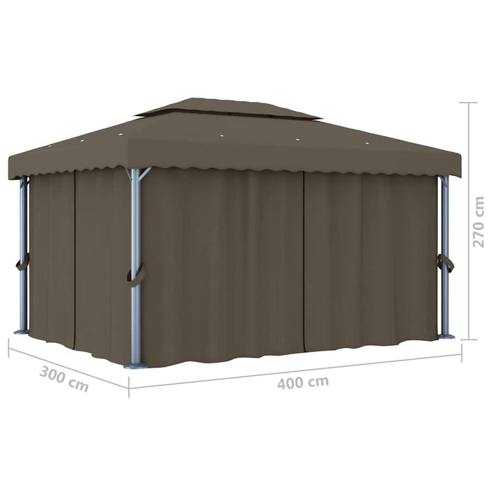 Pavilion cu perdea & șir de lumini LED, gri taupe, 4x3 m - WALTI WALTI
