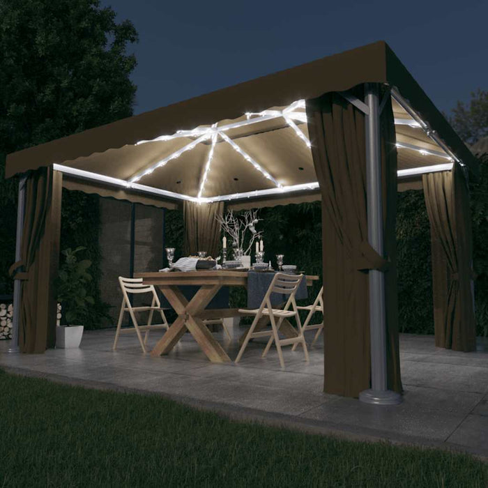 Pavilion cu perdea & șir de lumini LED, gri taupe, 4x3 m - WALTI WALTI