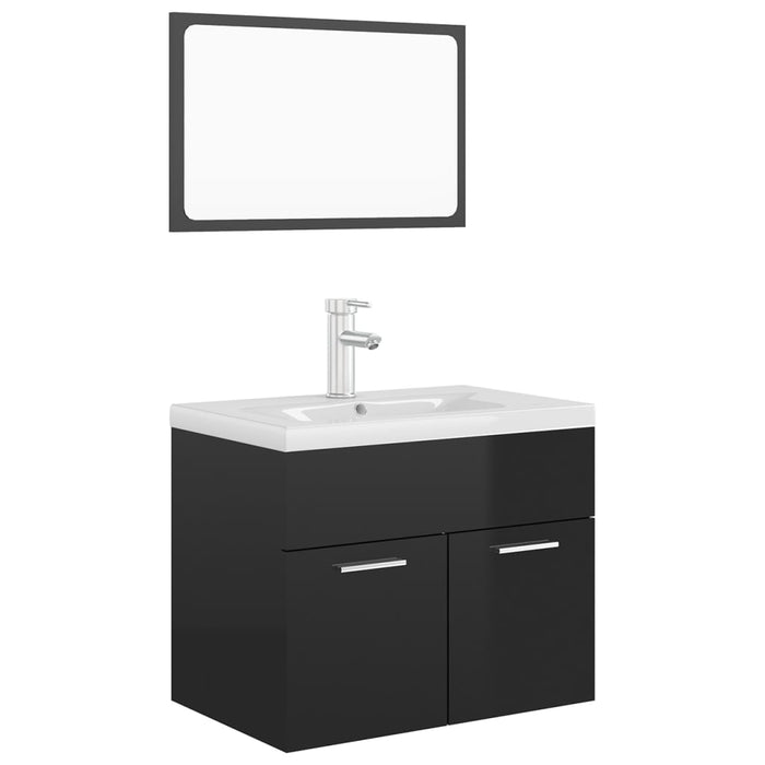 Set mobilier de baie, negru extralucios, lemn prelucrat WALTI