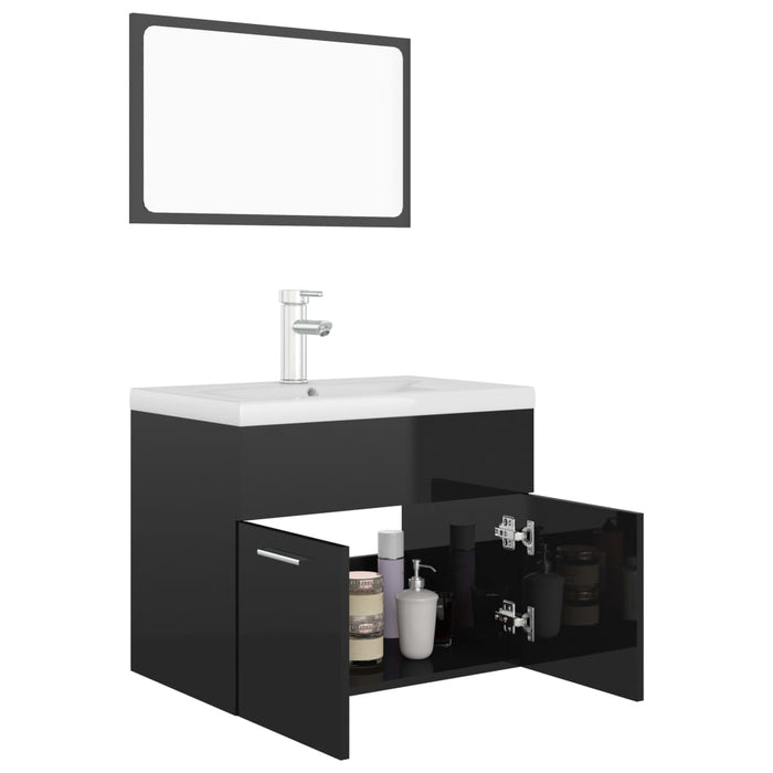 Set mobilier de baie, negru extralucios, lemn prelucrat WALTI