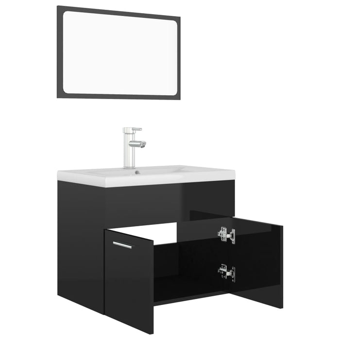 Set mobilier de baie, negru extralucios, lemn prelucrat WALTI