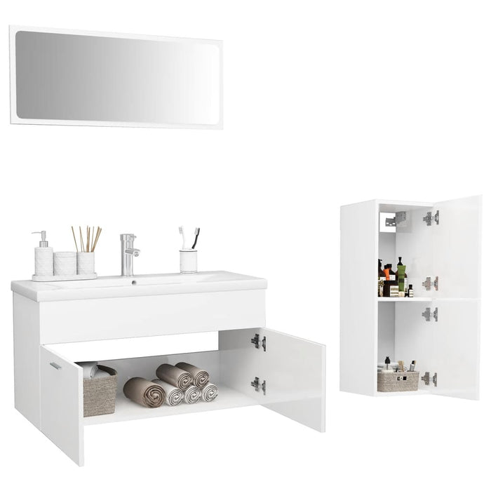 Set mobilier de baie, alb extralucios, PAL WALTI