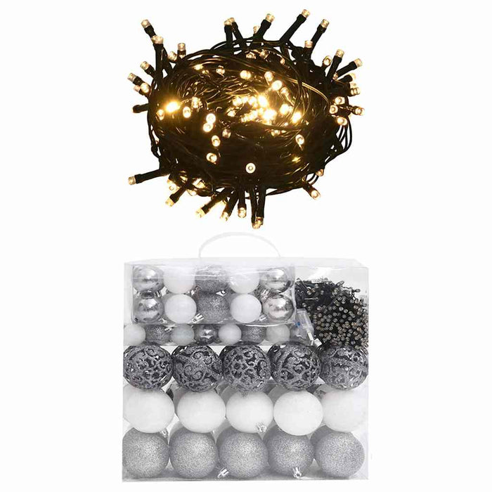 Set globuri Crăciun cu vârf & 300 LED-uri 120 piese alb & gri - WALTI WALTI
