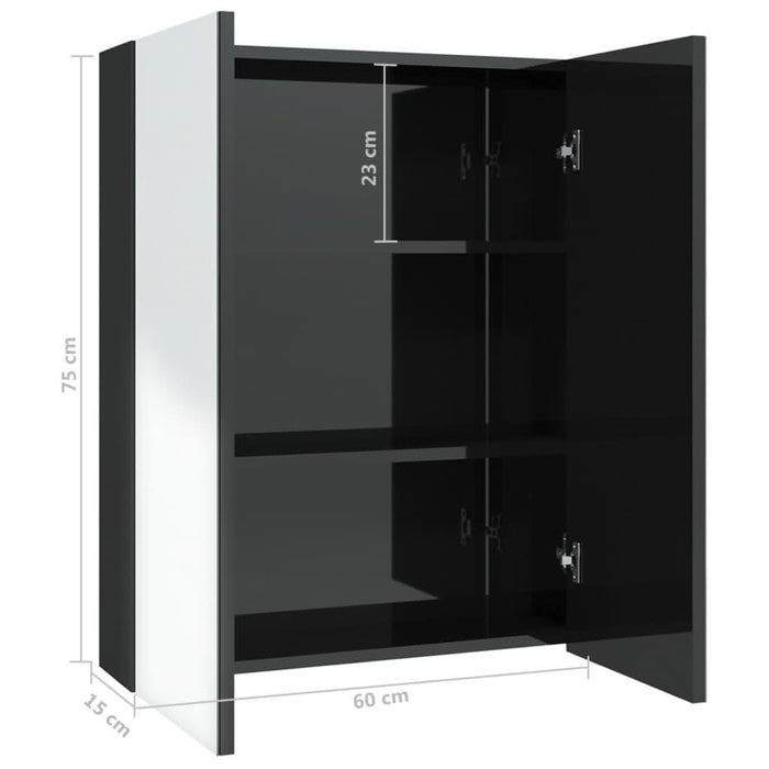 Dulap de baie cu oglindă, negru strălucitor, 60x15x75 cm, MDF - WALTI WALTI