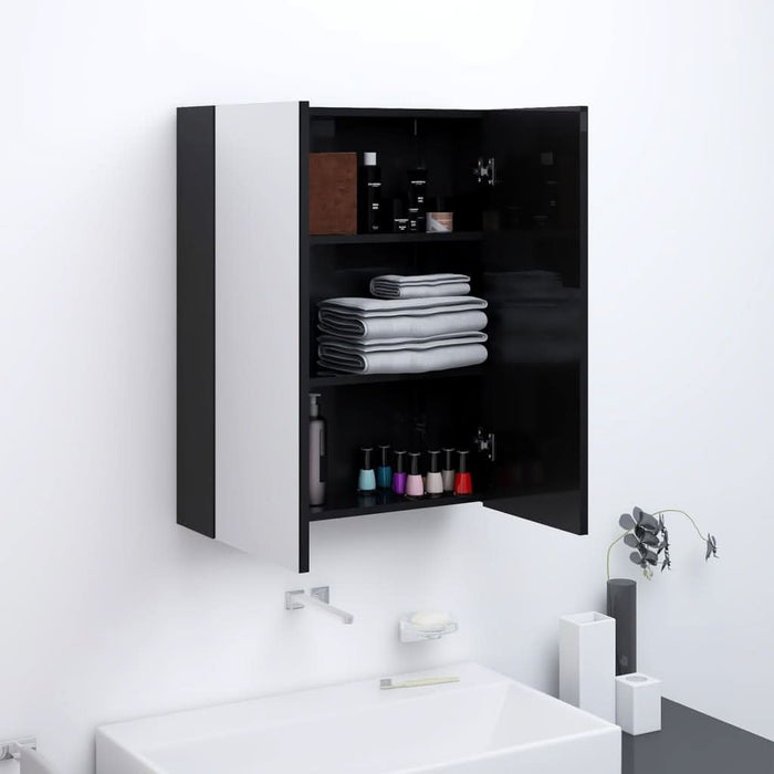 Dulap de baie cu oglindă, negru strălucitor, 60x15x75 cm, MDF - WALTI WALTI