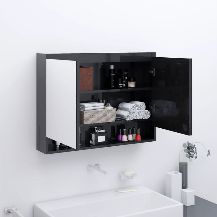 Dulap de baie cu oglindă, negru strălucitor, 80x15x60 cm, MDF - WALTI WALTI