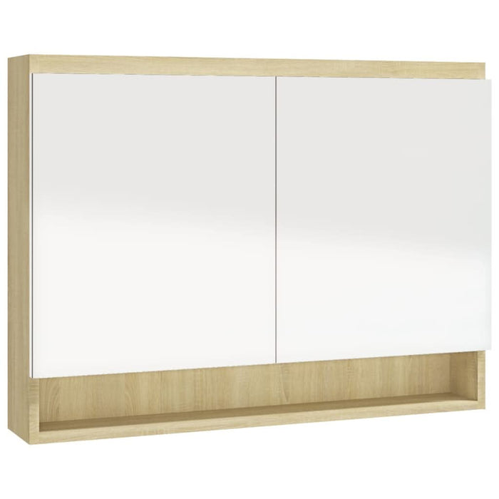 Dulap de baie cu oglindă, alb și stejar, 80x15x60 cm, MDF - WALTI WALTI