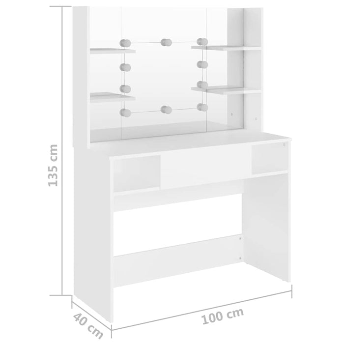 Masă de machiaj cu lumini LED, alb, 100x40x135 cm, MDF - WALTI WALTI