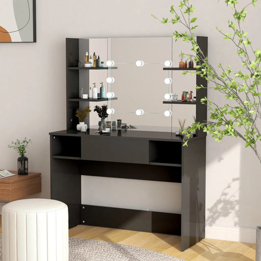 Masă machiaj cu lumini LED, negru, 100x40x135 cm , MDF - WALTI WALTI