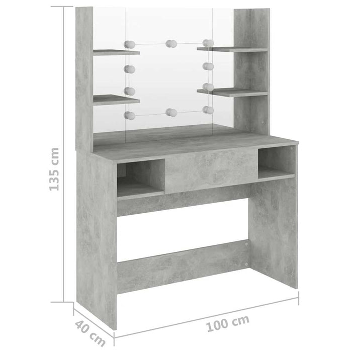 Masă machiaj cu lumini LED, gri beton, 100x40x135 cm , MDF - WALTI WALTI