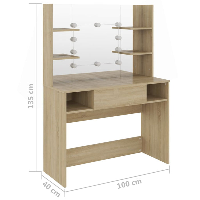 Masă machiaj cu lumini LED, stejar, 100x40x135 cm , MDF - WALTI WALTI