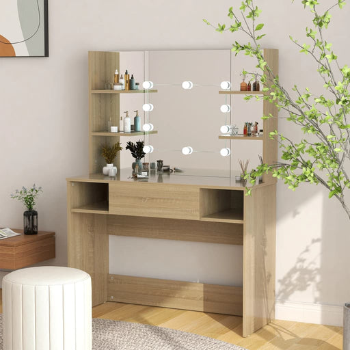 Masă machiaj cu lumini LED, stejar, 100x40x135 cm , MDF - WALTI WALTI
