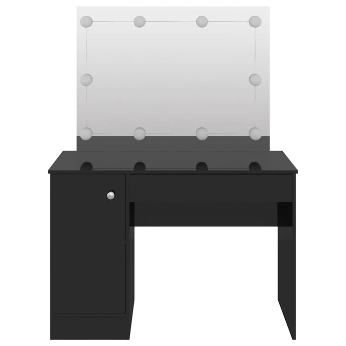 Masă de machiaj cu lumini LED, negru lucios, 110x55x145 cm, MDF WALTI