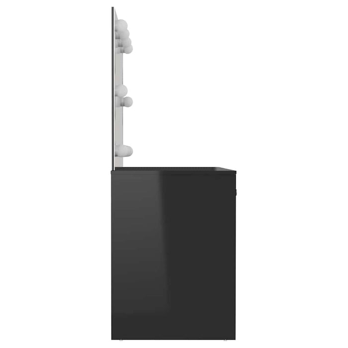 Masă de machiaj cu lumini LED, negru lucios, 110x55x145 cm, MDF WALTI