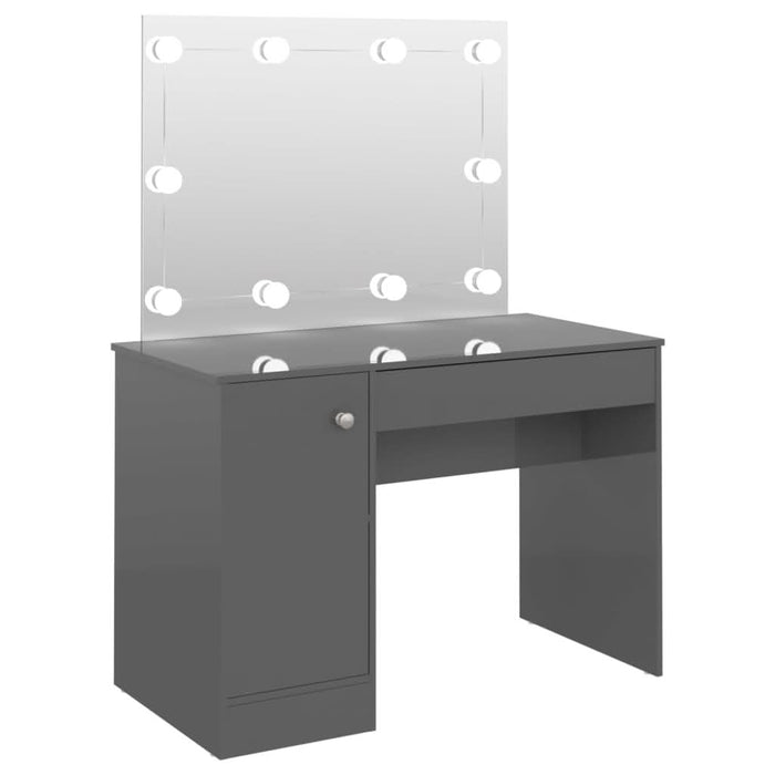 Masă de machiaj cu lumini LED gri strălucitor 110x55x145 cm MDF - WALTI WALTI