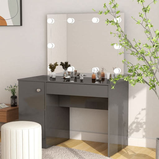 Masă de machiaj cu lumini LED gri strălucitor 110x55x145 cm MDF - WALTI WALTI