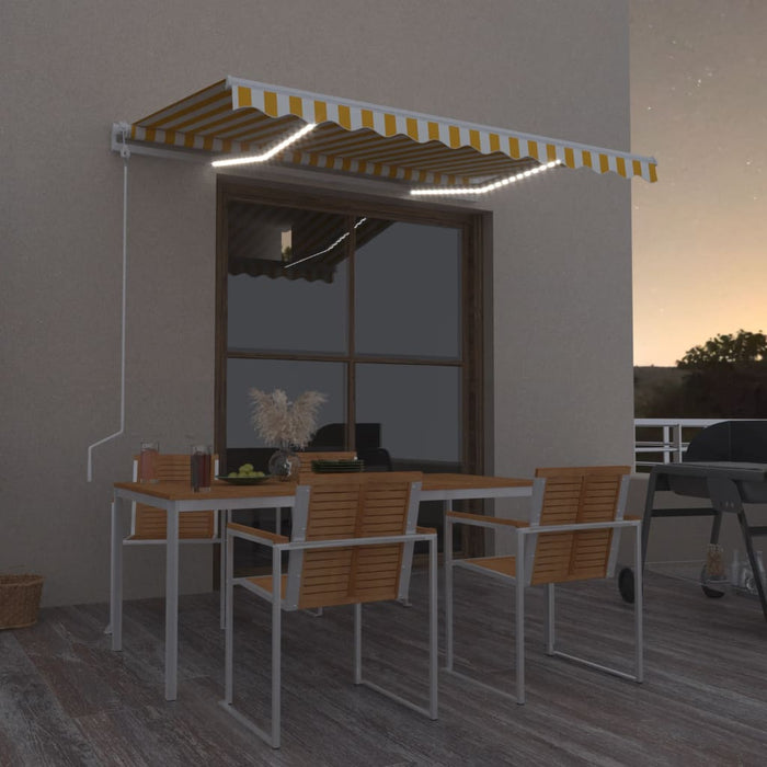 Copertină automată cu senzor vânt & LED, galben/alb, 350x250 cm WALTI